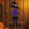 Happy Halloween Welcome Sign Witch Legs Hat Hanging Wooden Wall Decor Rustic Front Door Hanger for Porch Wall Indoor Outdoor Decor