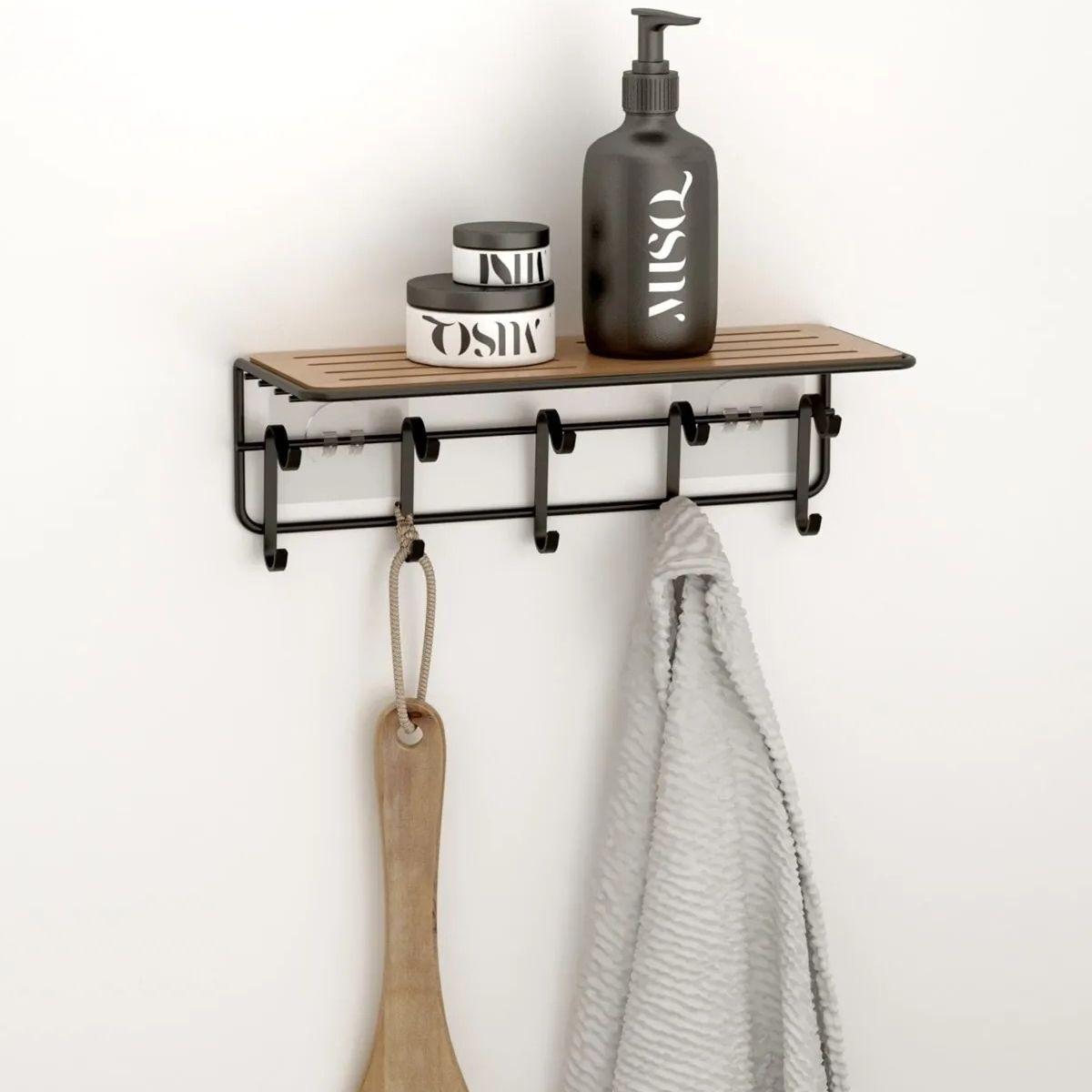 

Adhesive Hanging Shelf, Wooden Bathroom Shelf