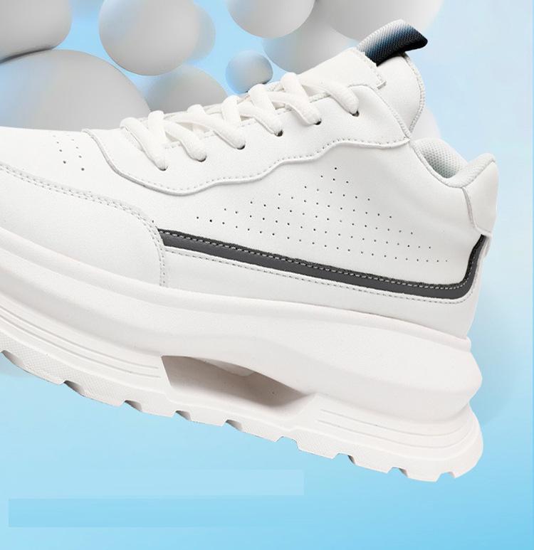 Men's White Hidden Lift Casual Sneakers, 10cm Height Boost, Thick Sole, Trendy Dad Shoes
