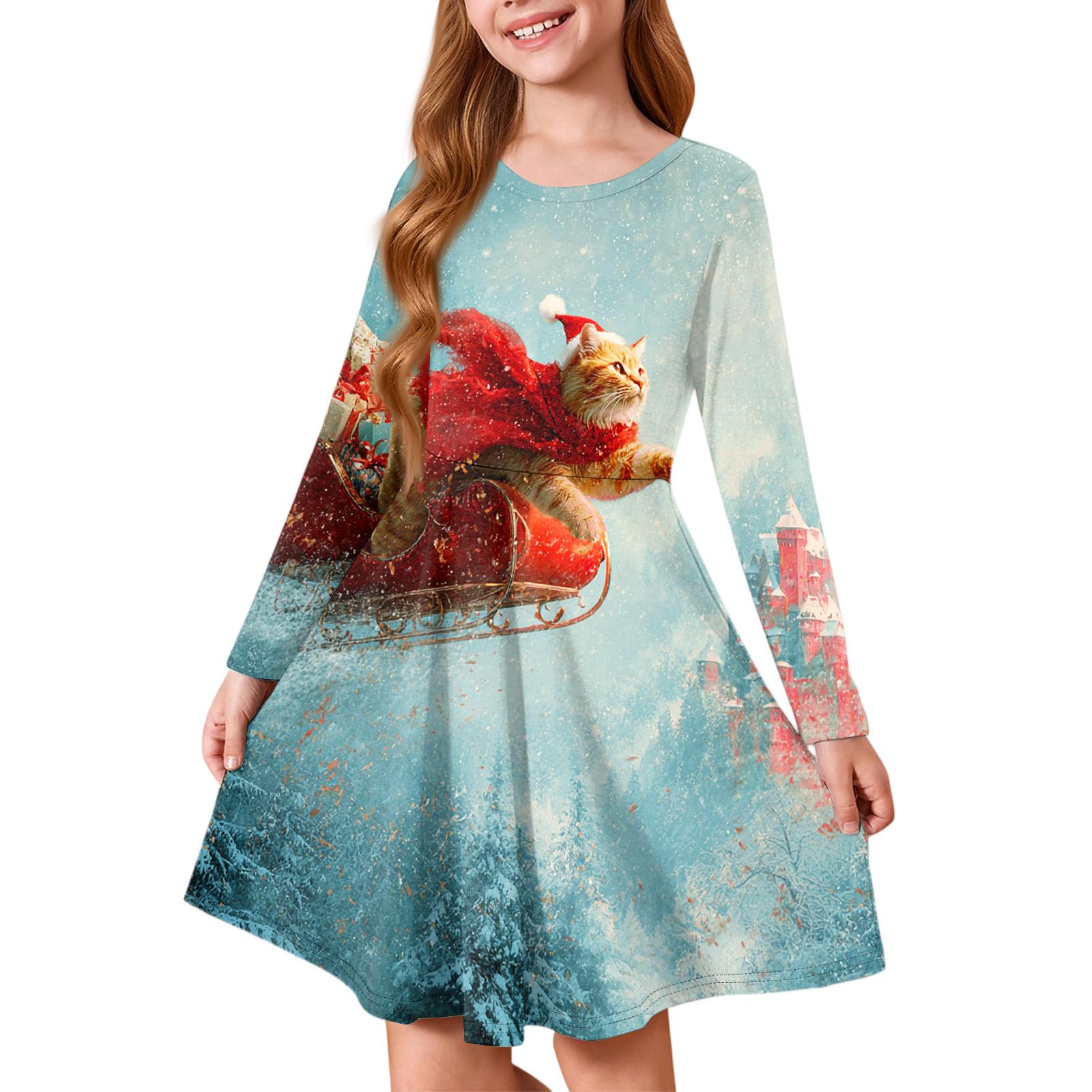 

Платье принцессы для девочек - Платье-футболка А-силуэта с длинным рукавом на Рождество 140 киноварь