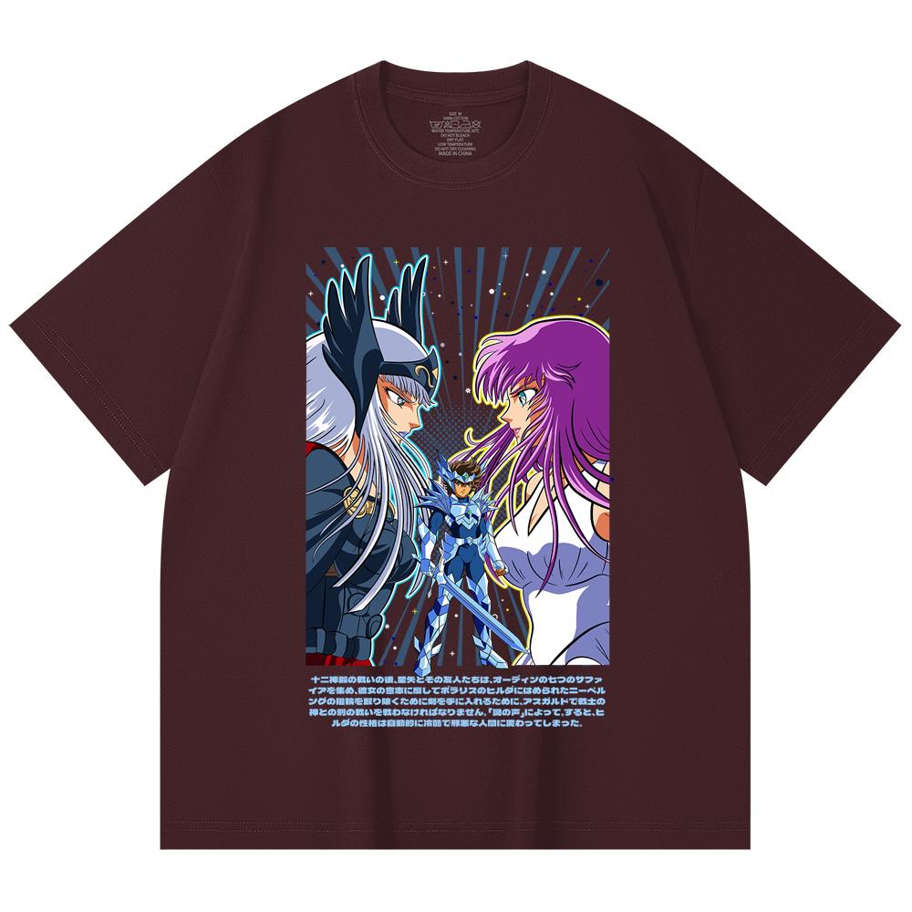 

230 Gsm 100% Cotton Saint Seiya V11 Odin Print Unisex Heavy Cotton T Shirt 2XL вина червоного кольору