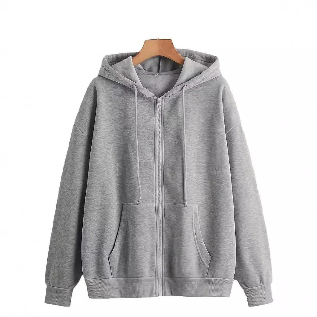 New fashion trend simple zipper hooded versatile casual jacket sweater loose plastic zipper top wholesale