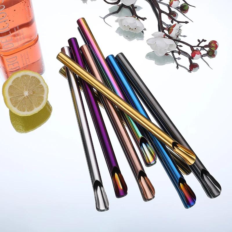 4Pcs Straw Spoon Durability Stirring Spoon Drinking Straw for Smoothie Milkshake Bar Reusable Stainless Steel Scoop