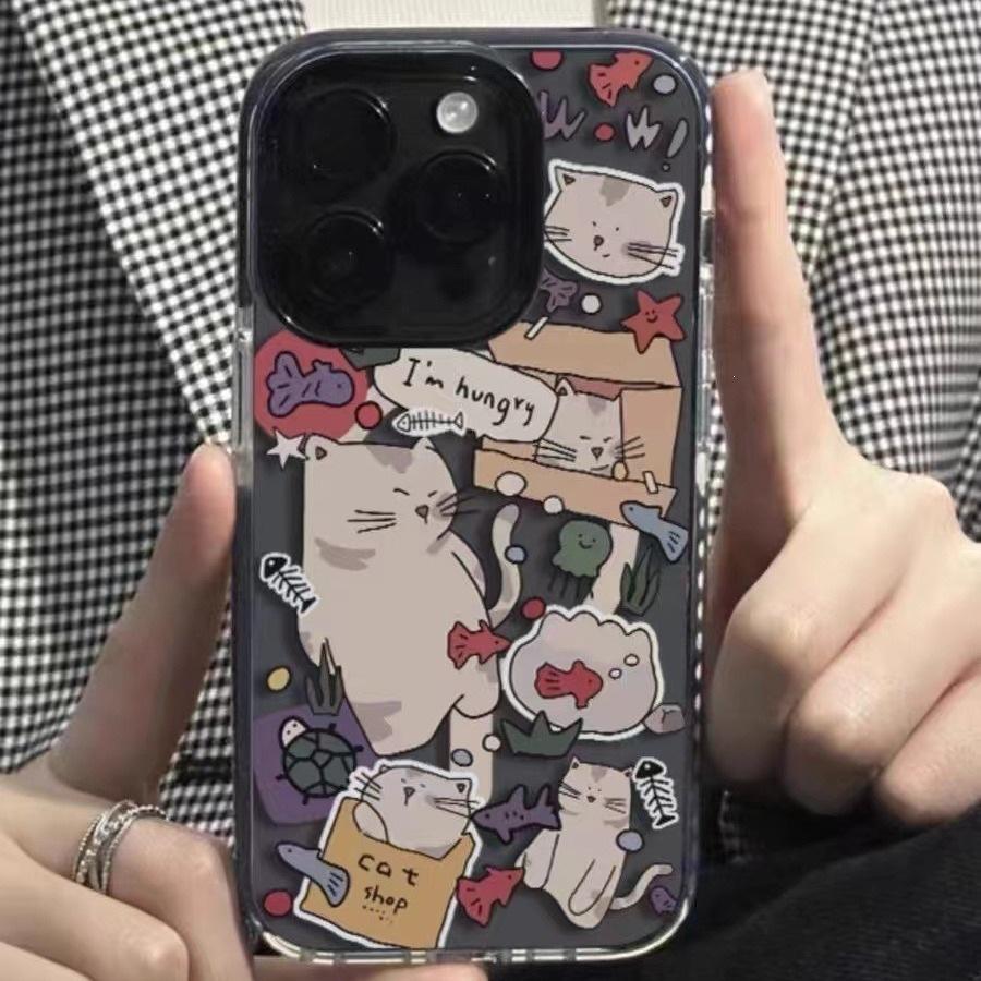 Fat cat illustration is suitable for 16promax iPhone case iPhone15pro cute pet 14plus soft 13pro