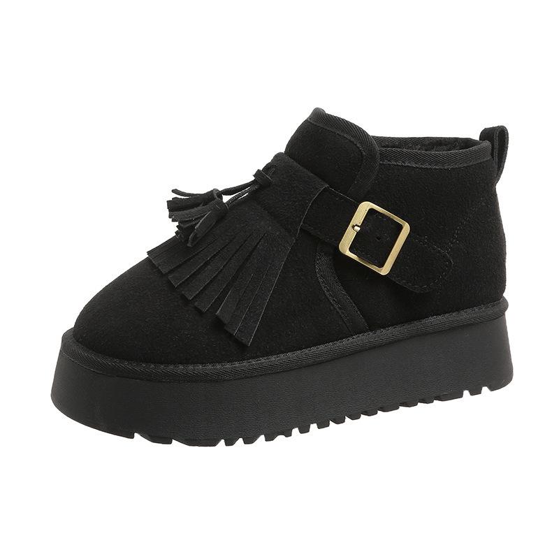 

Thick-soled snow boots for women s winter 2025 new fur integrated short tube piled and thickened to keep warm, Northeast large cotton shoes for women 40 чёрный