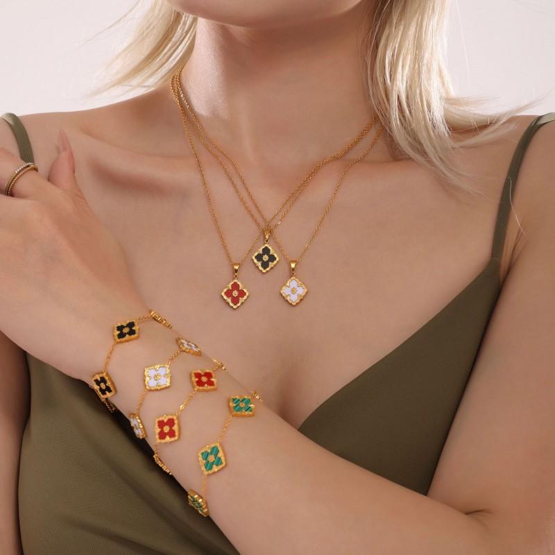 Vierblättriges Kleeblatt Schmuckset 18 Karat Vergoldet Halskette Armband Ohrringe Damen