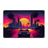 Shoreline Drifter Car Driving Towards Synthwave Sun Through s Miami Metal Plaque Printing Customize Tin Sign Poster