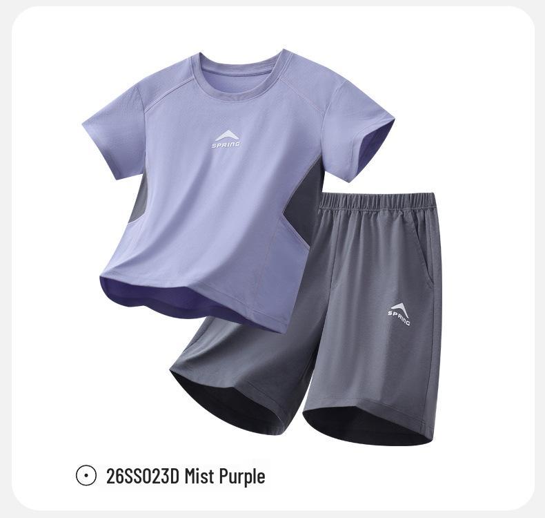 Boys' Summer Quick-Dry Sports Set - Short Sleeve & Shorts, Ice Silk, Lightweight Outdoor Wear