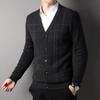 Fengxun Men's 100% Wool V-Neck Cardigan Sweater