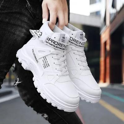 Fashion High Top Men Boots Pu Leather Sneakers White Ankle Boots for Men Trendy Buckle Decoration Sports Shoes 2024 New Man Board Shoes