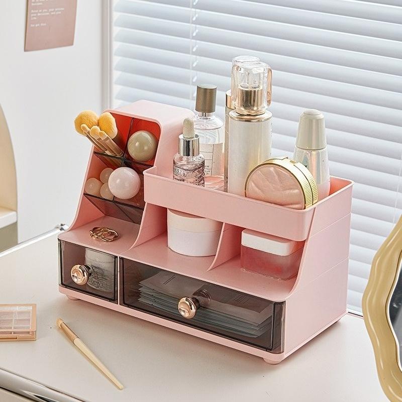 Drawer-Type Cosmetic Organizer Dustproof Design Large Capacity Dormitory Storage Box for Vanity Table Skincare Beauty Products