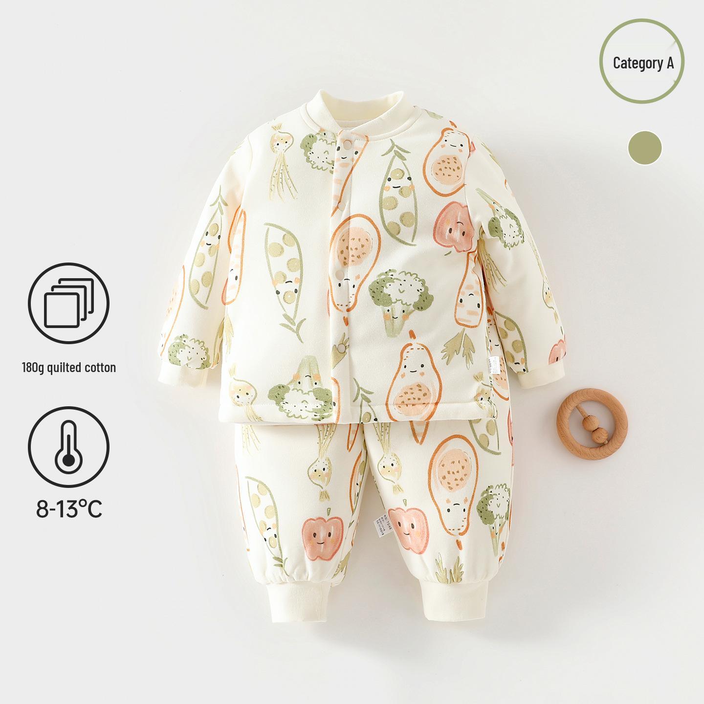 

180g Thickened Baby Autumn/Winter Belly-Protecting Warm Outfit: Padded Top & Pants Set 73cm [14-17 lbs]