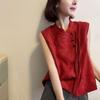 2026 Summer Women's Elegant Sleeveless Linen Vest with Tassel Frog Buttons - Chinese National Style