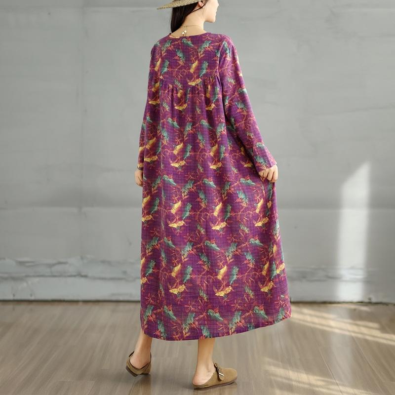 Long Sleeve Plus Size Cotton Vintage Floral New In Dresses for Women Casual Loose Spring Summer Autumn Dress