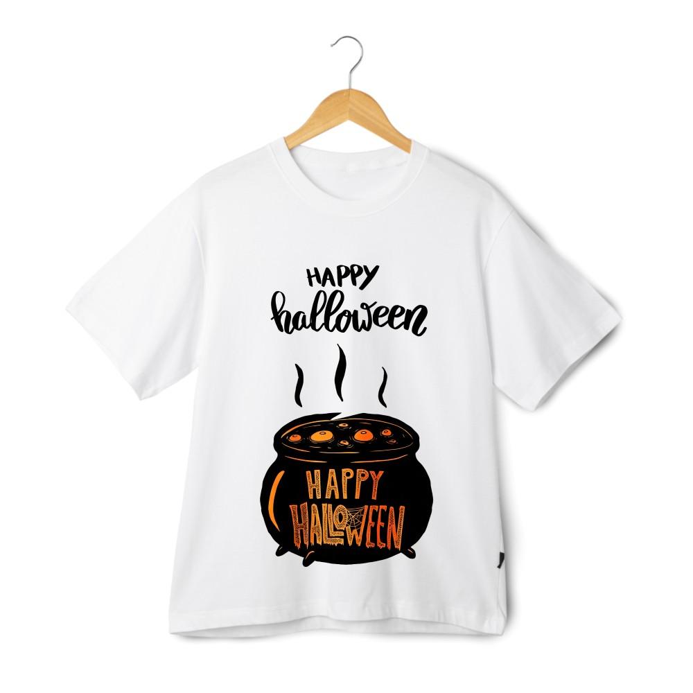 Halloween-Themed Happy Halloween  Magic Pot Printed Tee, Short-Sleeve Top Unisex S