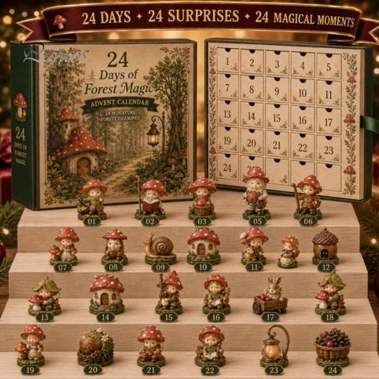 Holiday Countdown Ornament Box 2026 Spirit Advent Calendar, 24-Day Mini Figure Set, Elf Alien Festive Home Decor Ornaments Fairy Christmas Collection,