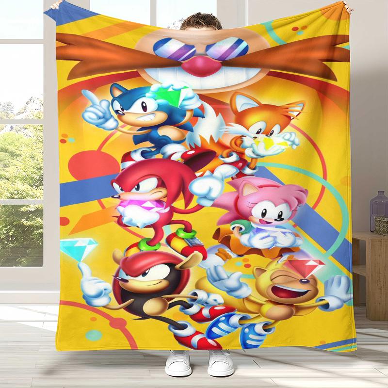 Retro S-Sonic Cartoon Game Flannel Blanket,Ultra Soft Warm Plush Throw for Home Bedroom Bed Sofa Cover Camping Picnic gift
