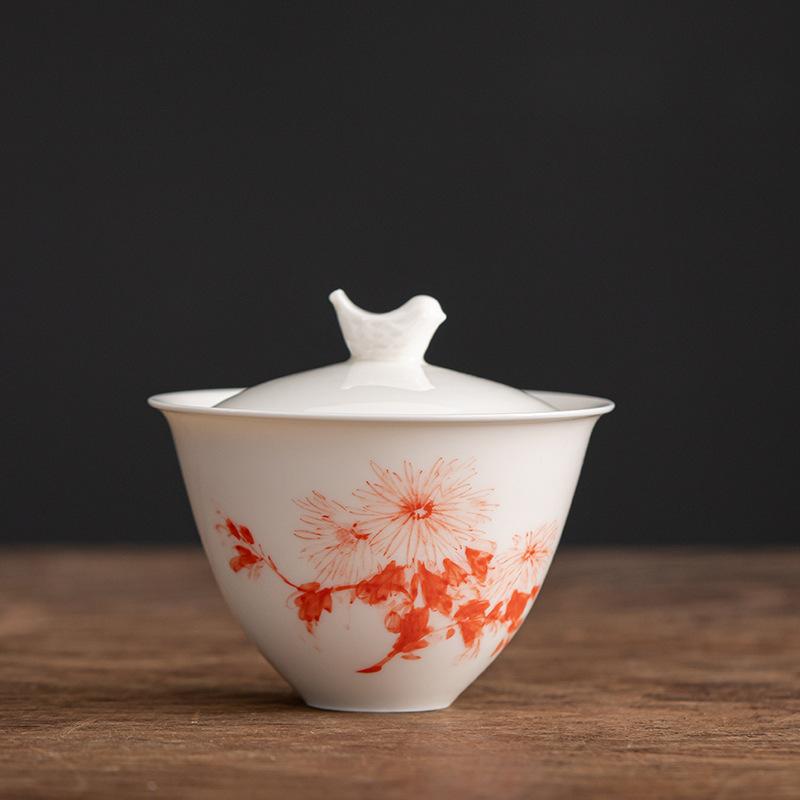 Bílý porcelánový šálek na čaj Sancai Keramický ručně malovaný Gaiwan Čínská miska na přípravu Kung Fu čaje Retro čajová souprava Terina Čajové nádobí