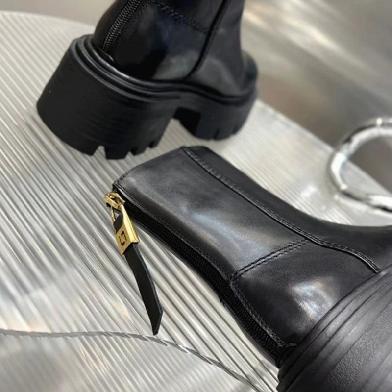 2024 Neue Schuhe Damen Knöchel Damenstiefel Plateau Moderne Stiefel Damen Nähen Runde Zehe Reißverschluss hinten Quadratischer Absatz Schuhe Damen Zapatos