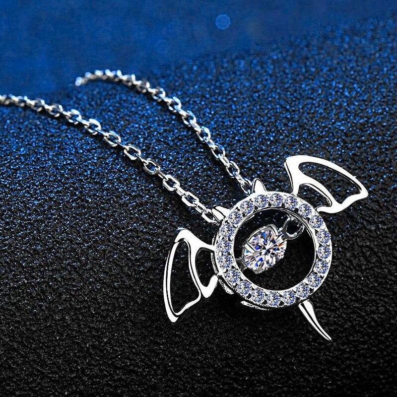Real Moissanite Necklace Brilliant Diamond Bat Evil Devil Pendant Necklaces For Women Men Anniversary Gift Fine Jewelry