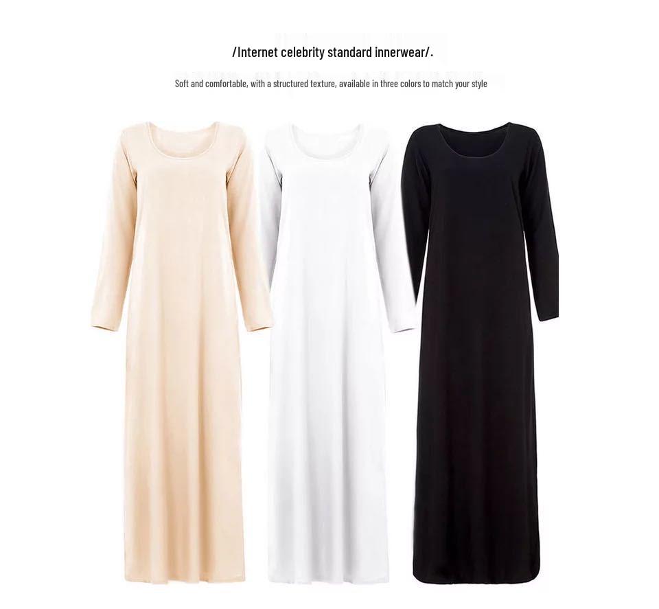 New Muslim Long Sleeve Cotton Inner Dress with Free Belt