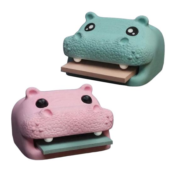 Suporte de Hipopótamo Impresso em 3D com Estênceis Formato de Hipopótamo Organizador de Notas Adesivas com Espaço para Caneta
