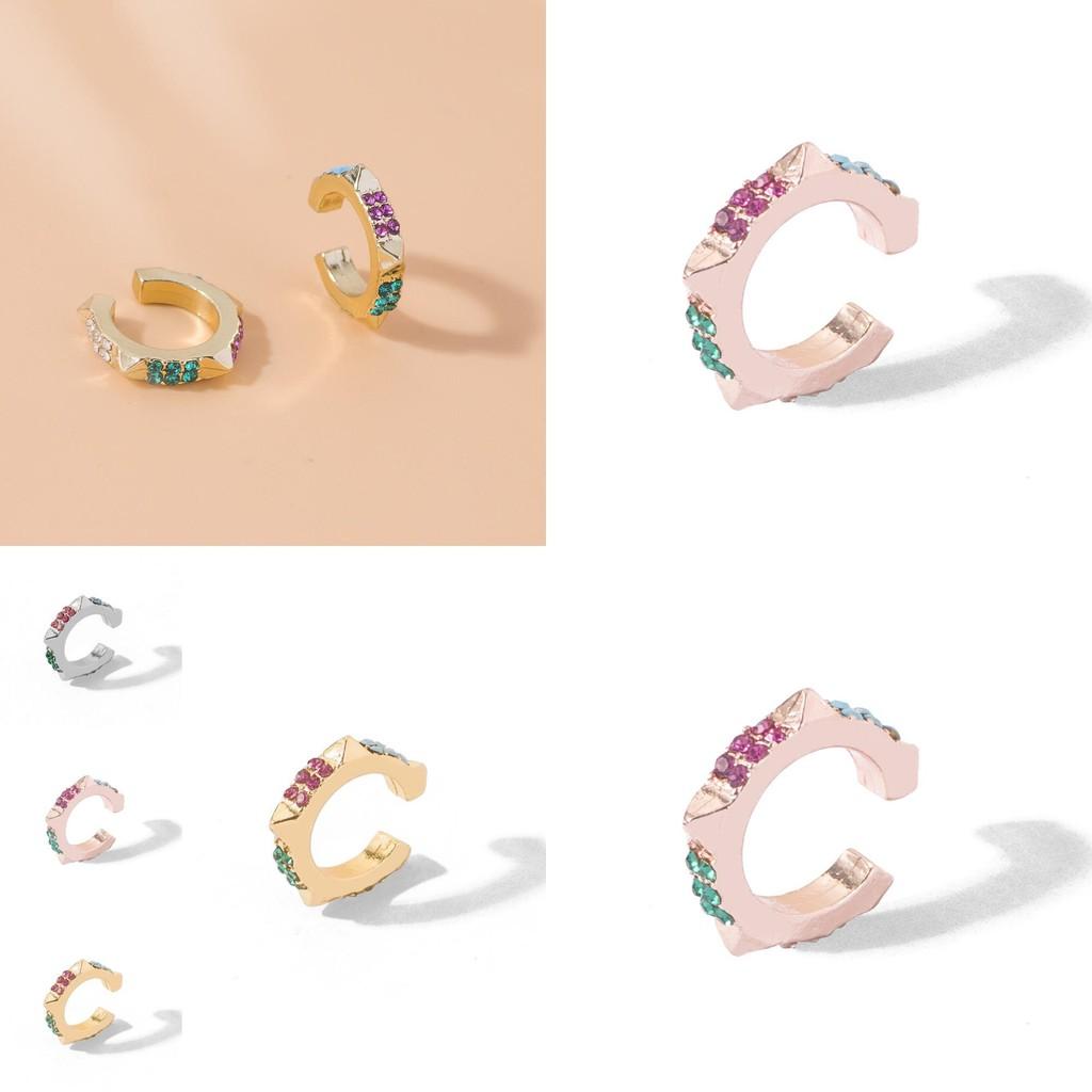 Trendy Decorative Alloy Ear Clips With Geometric Design And Colorful Stones