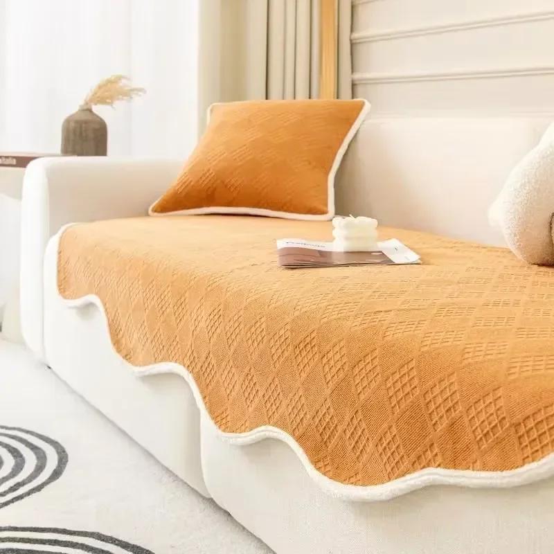 Nordic Solid Color Sofa Cover for Living Room Non-Slip Thick Plush Couch Cushion Mat Corner Sofa Cover Sofas Towel Home Decor