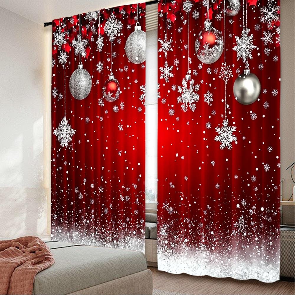 

2D flat printing 2pcs Merry Christmas Trendy Curtains Christmas and Winter Wonderland scopic and stylish 100% polyester fiber 100*130 HOOK 1pcs