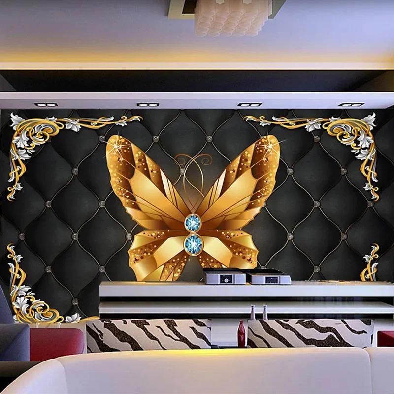 European Style 3d Wall Mural Butterfly Jewelry Black Soft Roll Wallpapers Living Room Bedroom Background Wall Papers