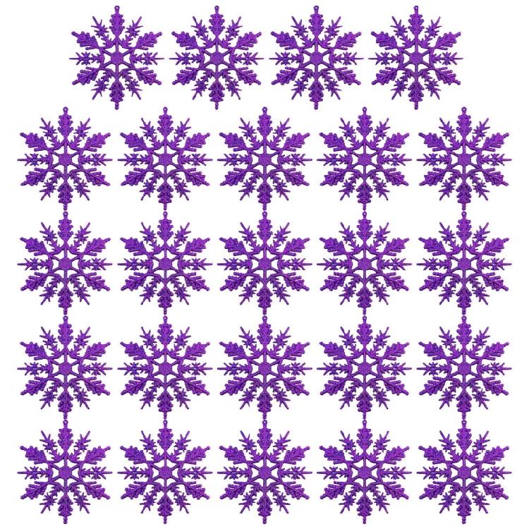 Christmas Snowflake Pendant 24pcs/set Glitter Plastic Tree Window Wall Decor