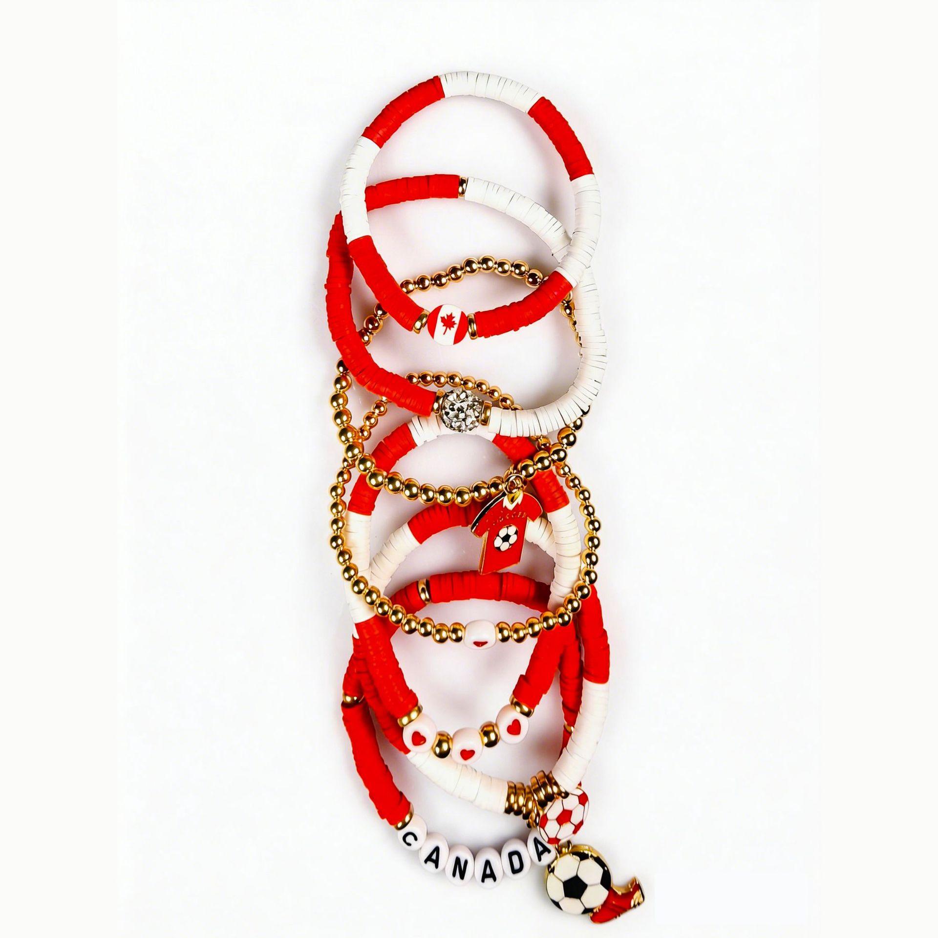 

Football-themed stacked bracelet set, fashionable and exquisite football World Cup commemorative gift