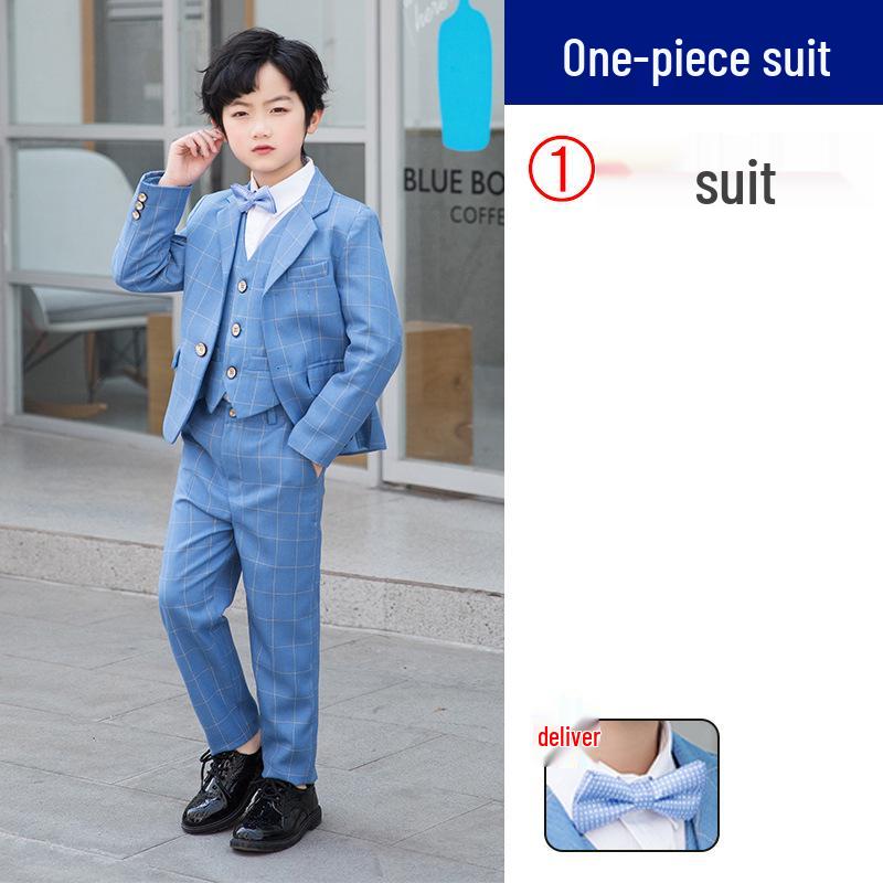 Sky Blue Plaid Children s Suit Set: Stylish Birthday or Formal Wear for Boys 120cm