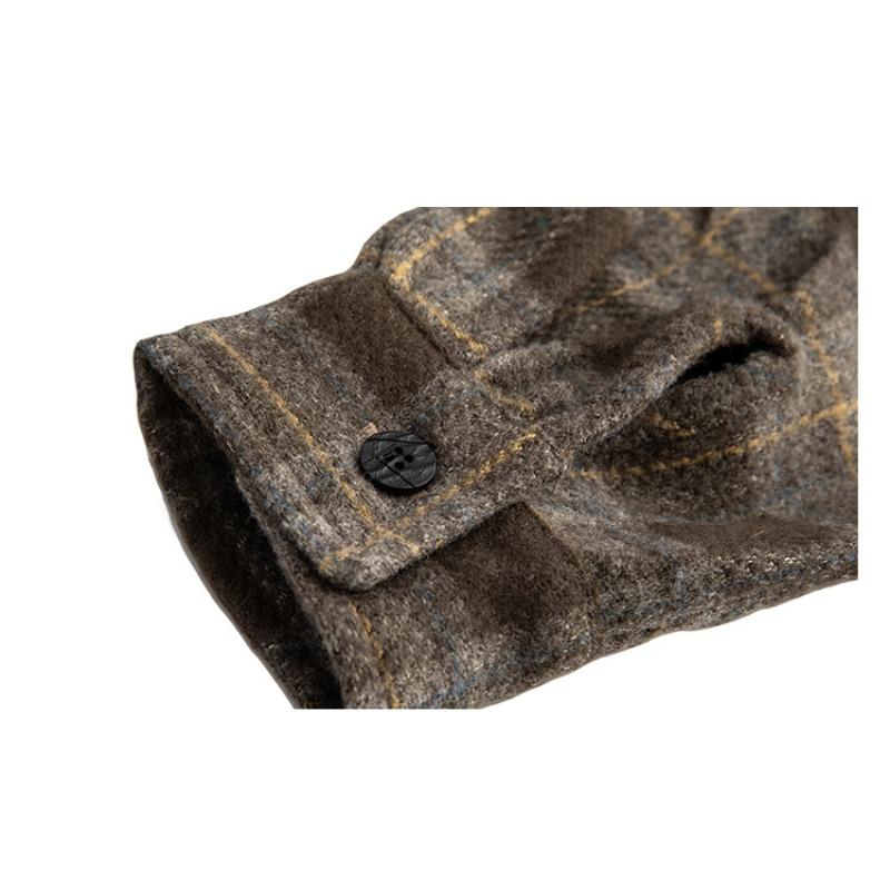 Camisa Exterior Casual de Manga Larga de Cuadros Gruesos Vintage para Hombre Ropa de Trabajo Holgada