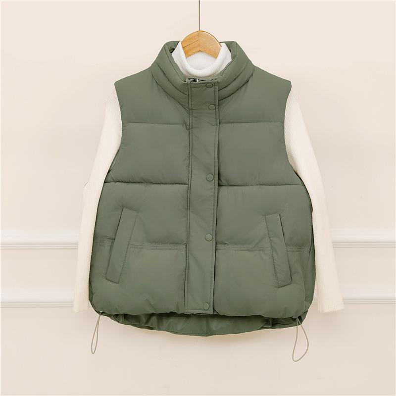 Cotton Vest Women's Short Spring, Autumn and Winter New Fashion Stand Collar Warm Loose Cotton Vest Outer Cotton Vest Jacket