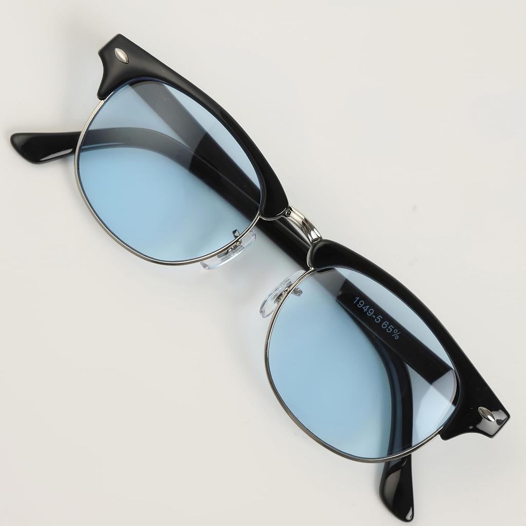 CLASSIC OUTDOOR UV400 Polarized Half Frame Sunglasses with Clear Perfect for Night Driving Accessories [What Say] Lenses, (Light Blue/Black/Silver (No