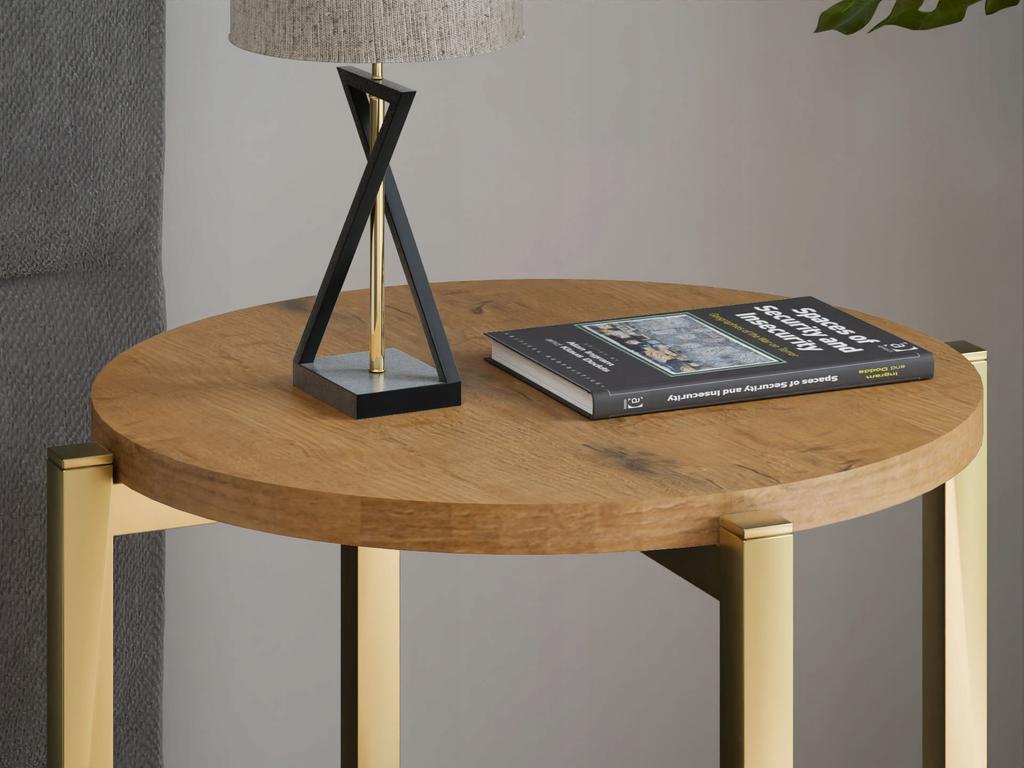 Modern Round Nightstand 35X35X46 Cm Metal Gold