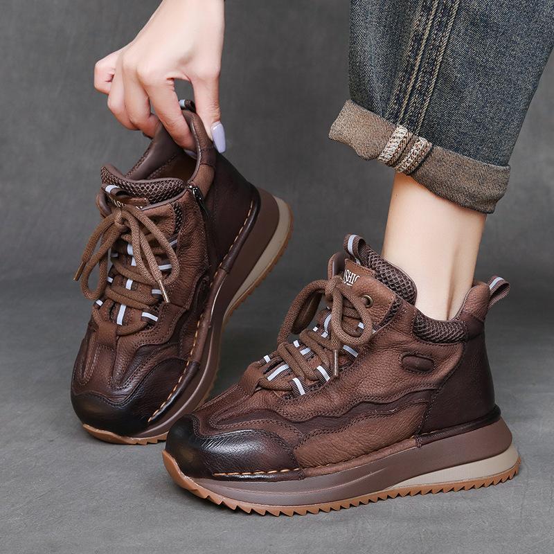Women's Shoes 2026 Retro Casual Shoes Women's Autumn New Versatile Color Blocked High Top Shoes Short Boots