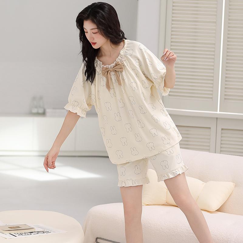 Pajamas Women'S Pure Cotton Short-Sleeved Shorts Student Cartoon Pullover Cotton Korean Version Women'S Loungewear