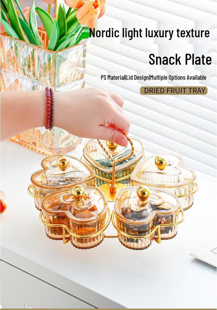 Heart-Shaped Dustproof Dried Fruit Tray - Living Room Coffee Table Snack Box & Storage Bowl