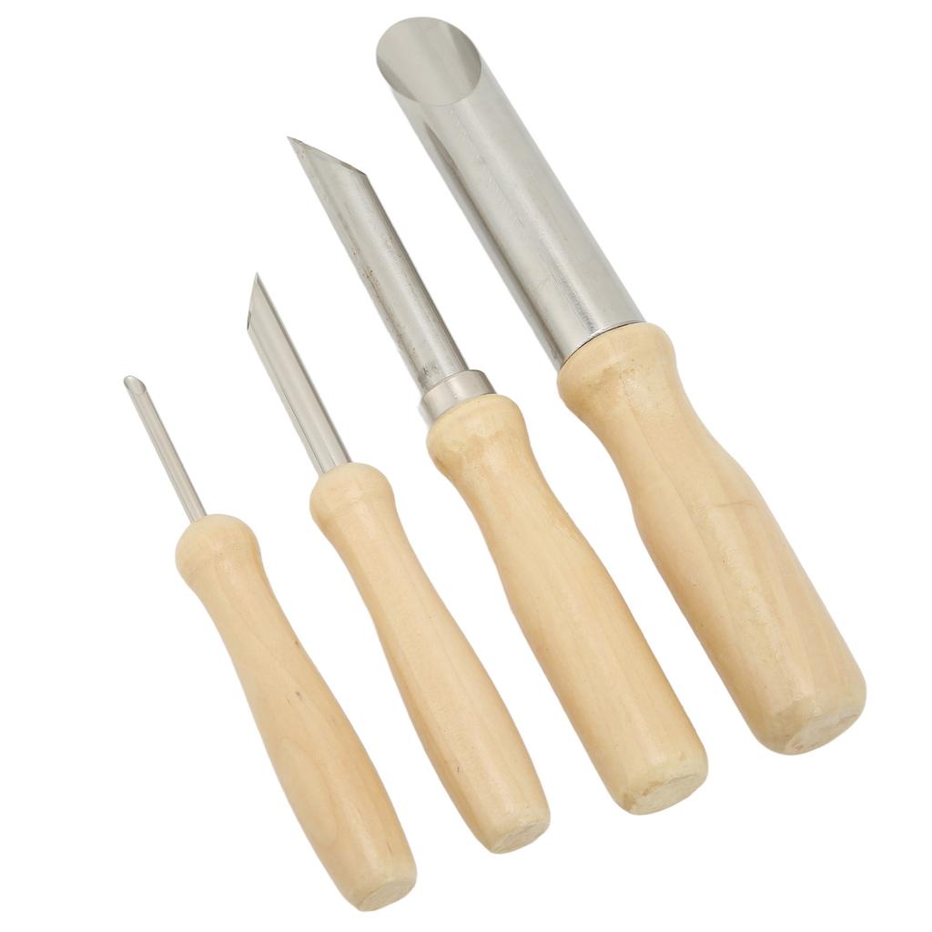 4 STÜCKE Tonlochschneider Rund Edelstahl Keramiklochschneider Ergonomischer Skulpturenlochschneider mit Holzgriff für