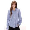Shiyiyue Retro Preppy Style Blue Plaid Shirt for Women, Loose Sun Protection Outerwear, Layered Casual Long-Sleeved Shirt
