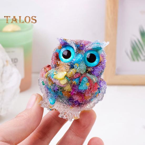 Eulenfigur aus natürlichem Kristall, handgefertigte Eulenstatue aus Kunstharz, gefüllt mit Kristallsteinen, Eulen-Tischdeko für Zuhause, Büro, Auto, Dekoration, Reiki-Heilung