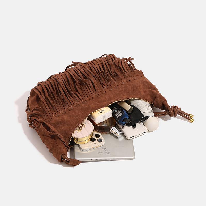 Böhmischer Stil Frosted Quasten-Tragetasche, Große Kapazität Achseltasche, Knödeltasche, Vielseitige Lässige Umhängetasche, Crossbody-Tasche