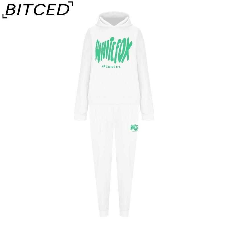 BITCED Women's Spring/Autumn/Winter Sweatshirt Set Foam-Printed Fashion Sports Long-Sleeved Hooded Sweatshirt
