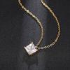 Ladies' Simple Square Pendant Necklace, Square Synthetic Zircon Inlay, Elegant Jewelry for Daily Wear Collarbone Chain, Birthday Gift