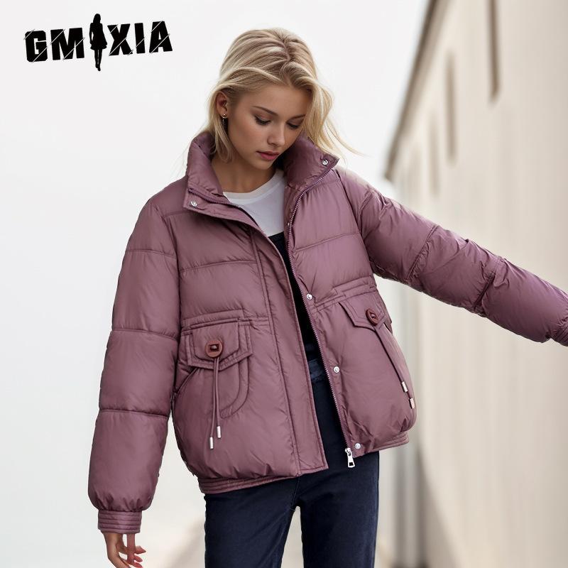 GMXIA Damen Vintage Casual Einfarbig Druck Herbst Winter Langarm Stehkragen Jacken & Mäntel