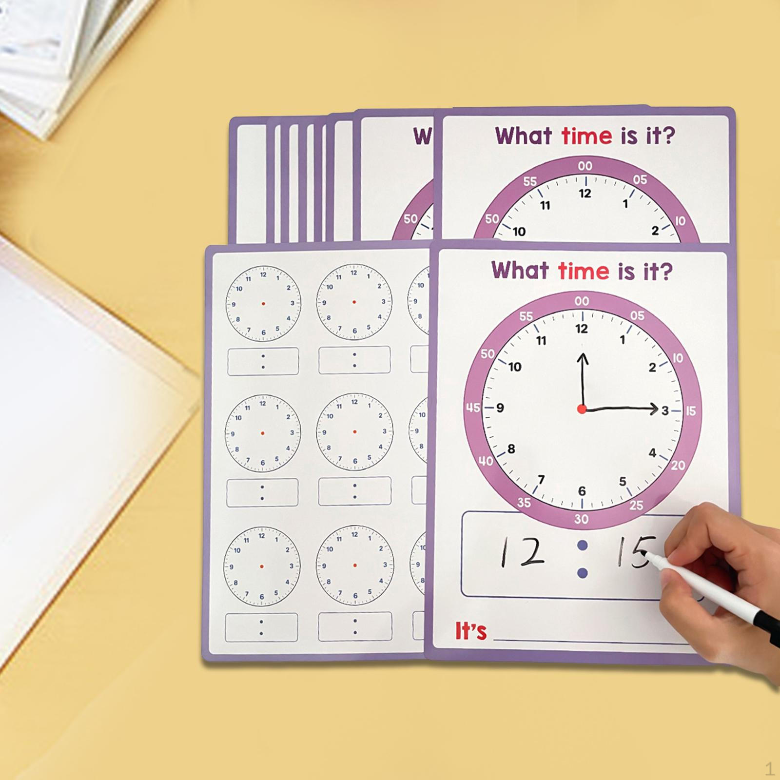 10 Sheets Telling Time Dry Erase Reusable Versatile Teaching Aids Early Learning Toy for Ages