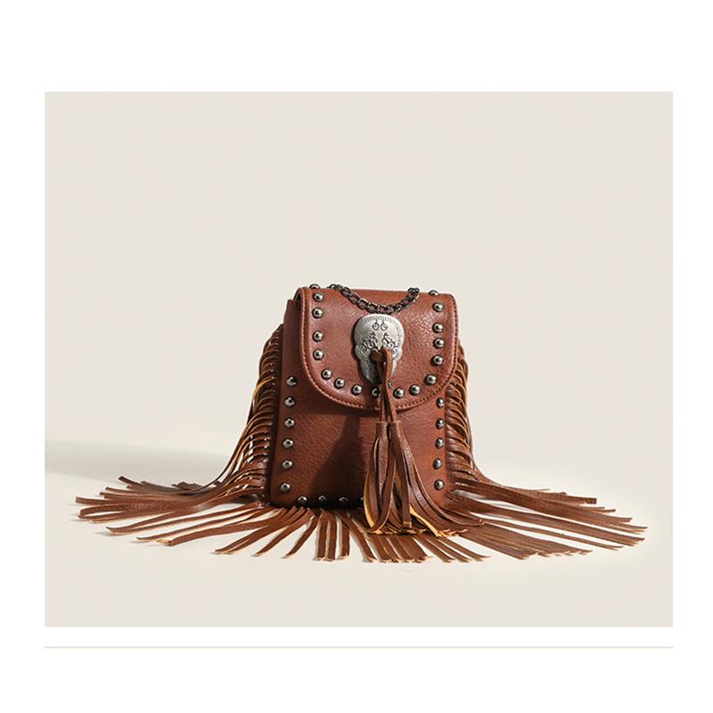 Punk Schulter Tasche Quaste Vernietet Leder Schulter Tasche Für Frauen Europa Und Amerika Brieftasche Reise