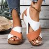 Sandali da donna con zeppa a contrasto e tacco alto, scarpe casual a punta aperta con suola spessa, comodi sandali con cinturino alla caviglia